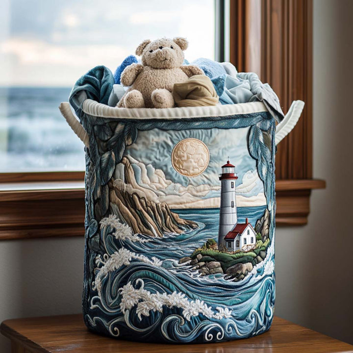 Quilted laundry basket with lighthouse by the sea NCU0NNT1270