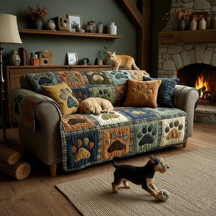 Quilted sofa cover with paw and heart NCU0NT11193