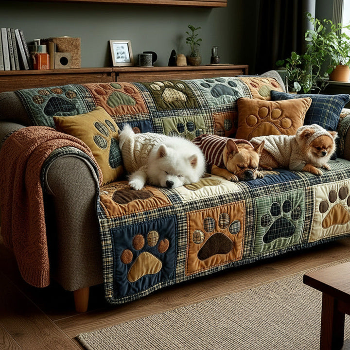 Quilted sofa cover with paw and heart NCU0NT11193