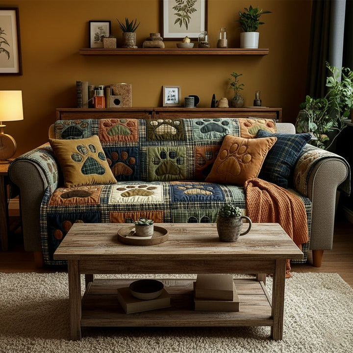 Quilted sofa cover with paw and heart NCU0NT11193
