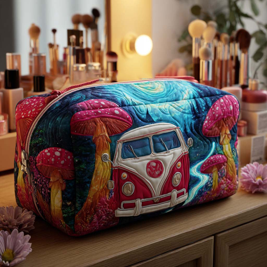 Quilted beauty case with a minibus and colorful mushrooms NCU0PT9431