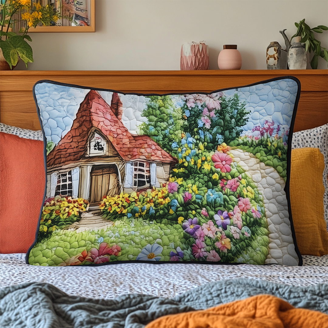 Quilted cushion cover with floral meadow NCU0VL2613