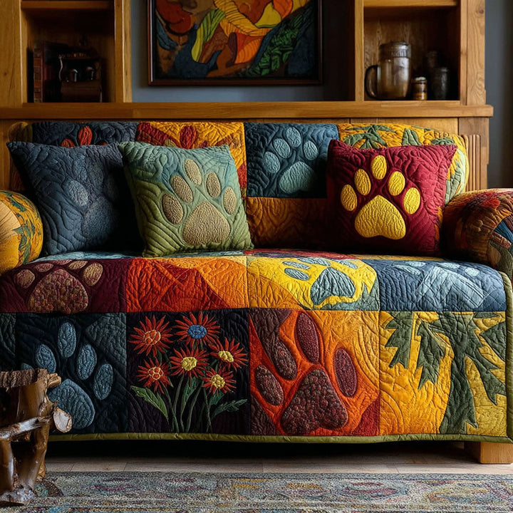 Quilted Sofa Cover with Paw Prints NCU0VT363