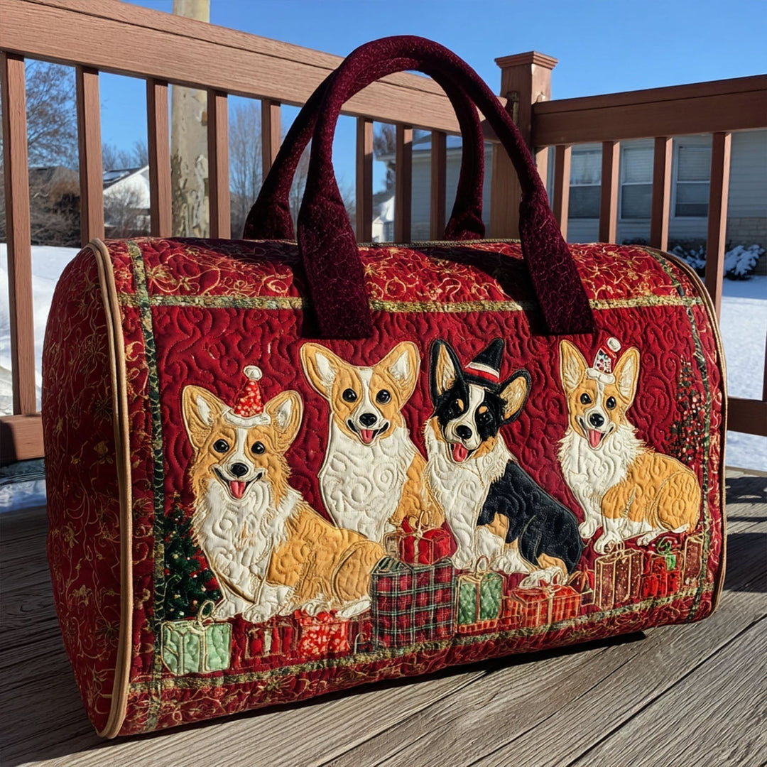 Quilted Crossbody Travel Bag with Holiday Corgis NCU0PT9362