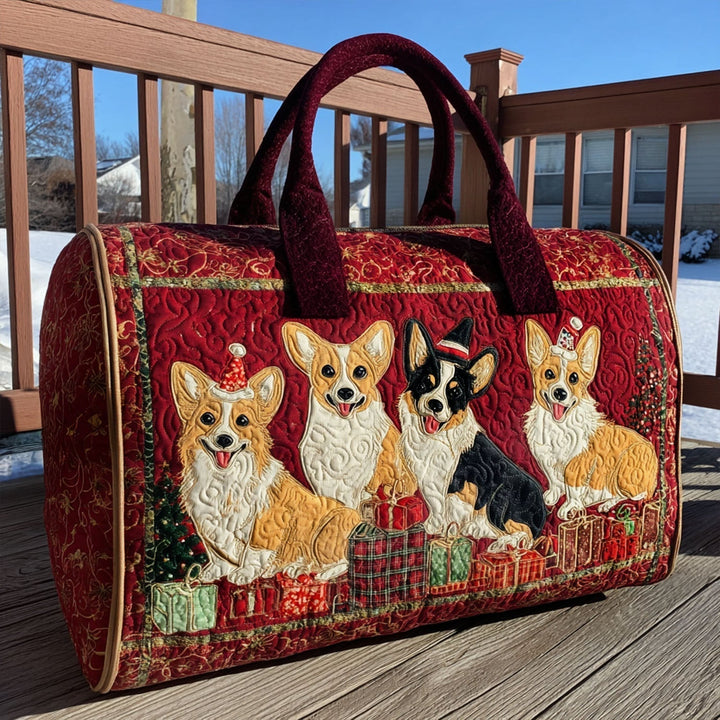 Quilted Crossbody Travel Bag with Holiday Corgis NCU0PT9362