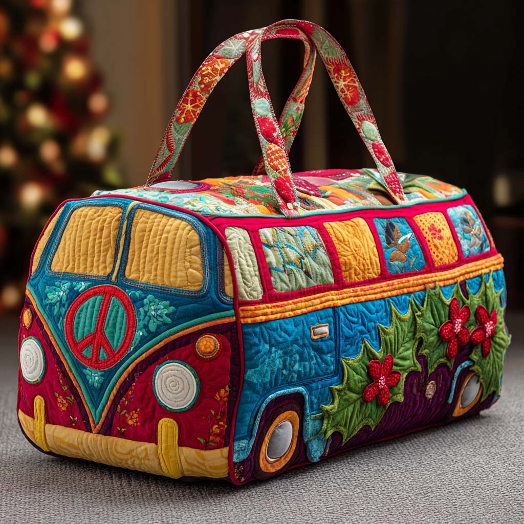 Quilted Shoulder Travel Bag with Cheerful Hippie Van NCU0NT11381