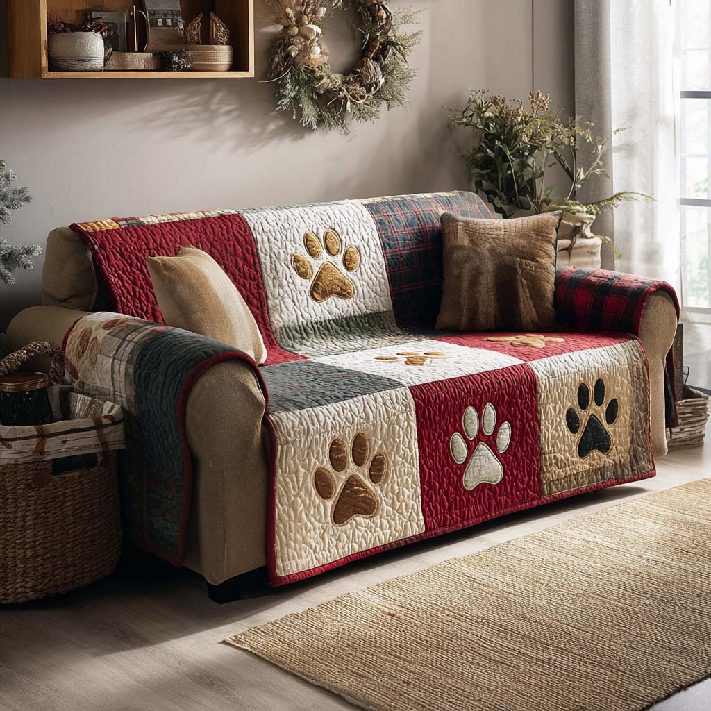 Quilted sofa cover with Christmas paws NCU0NT11194