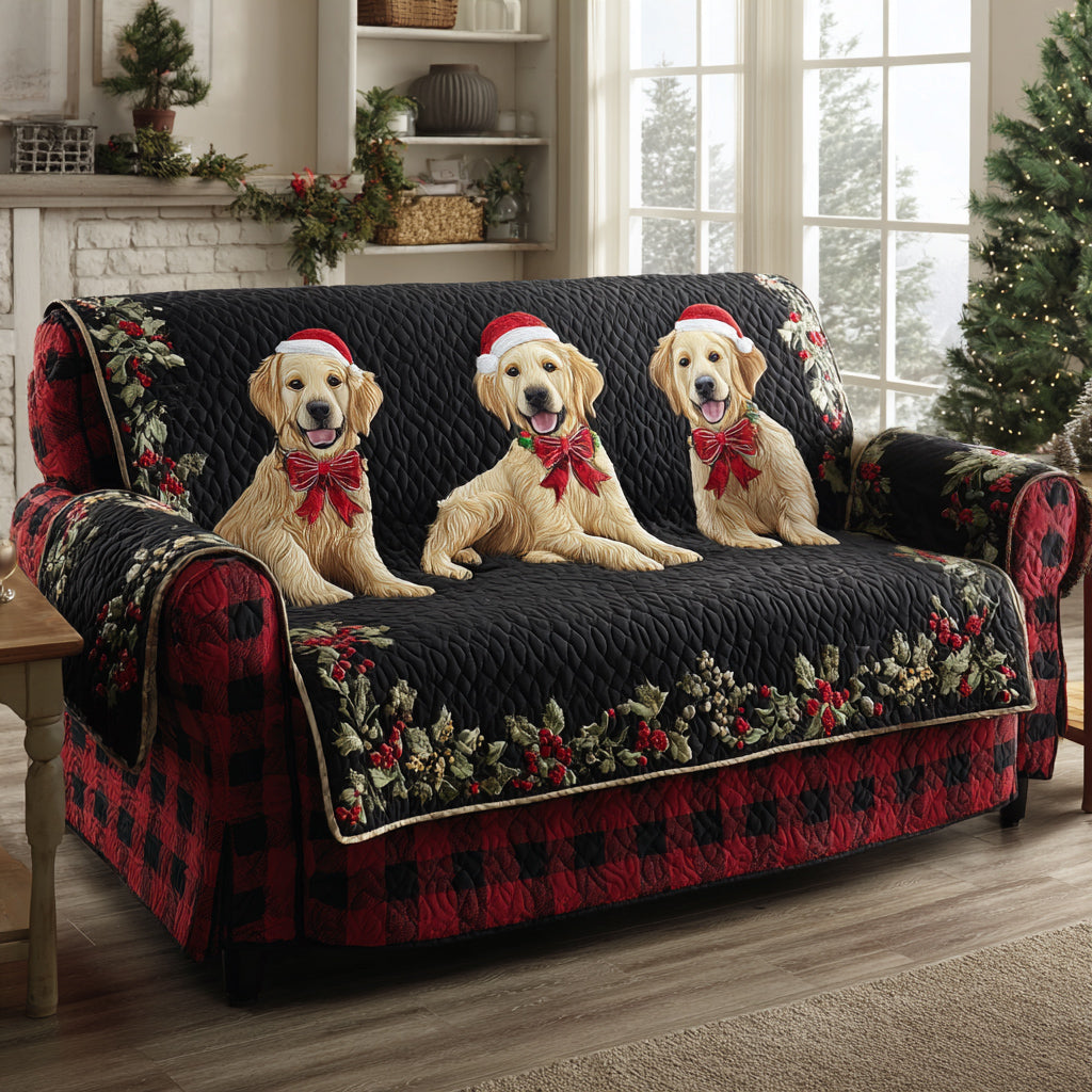 Quilted sofa cover with Golden Retrievers on a midnight blue background NCU0HH979