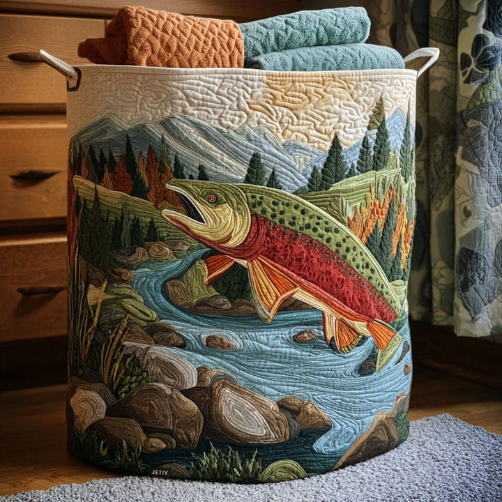 Quilted laundry basket with natural landscape NCU0PTT1733