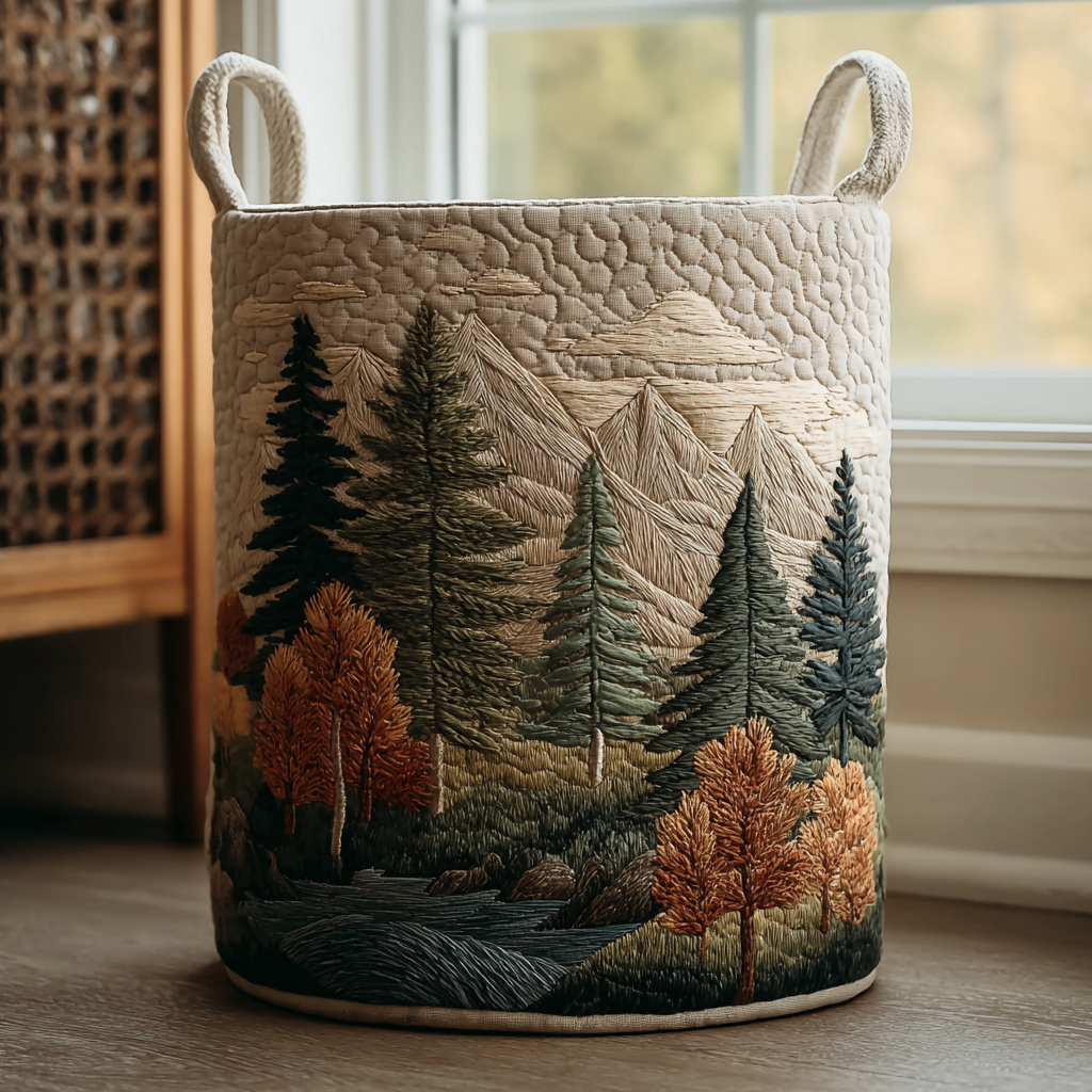 Quilted laundry basket with natural landscape NCU0DDK1237