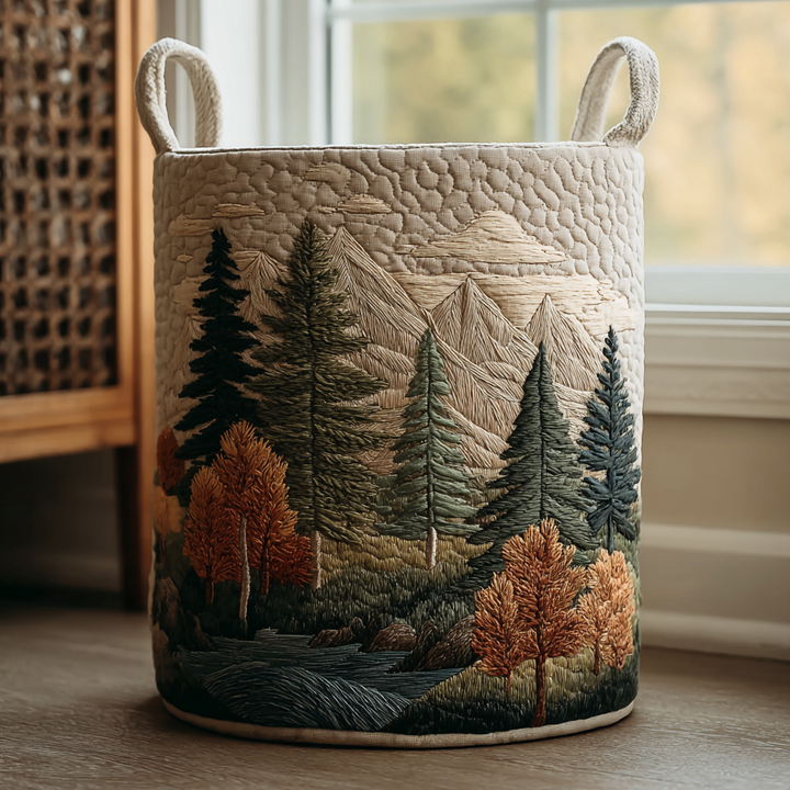 Quilted laundry basket with natural landscape NCU0DDK1237