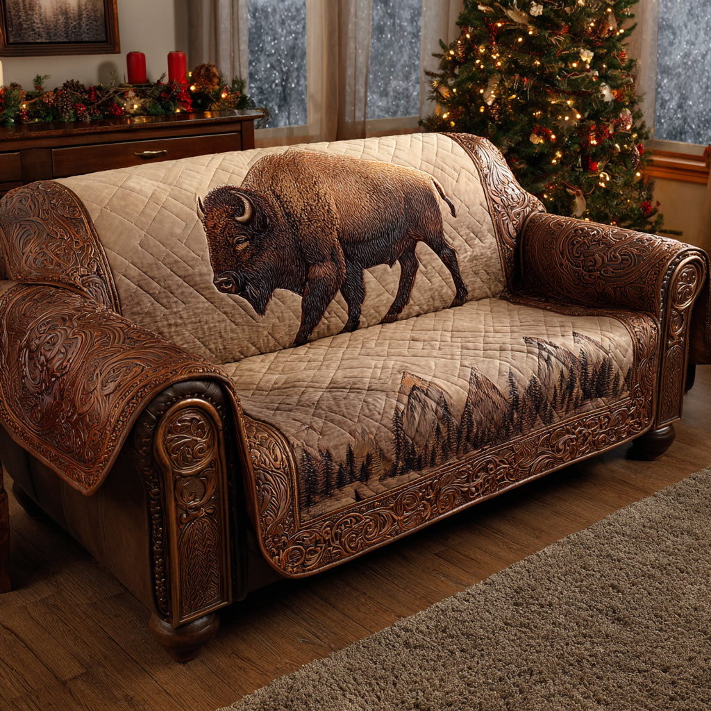 Quilted sofa cover with mountain landscape NCU0DV8536