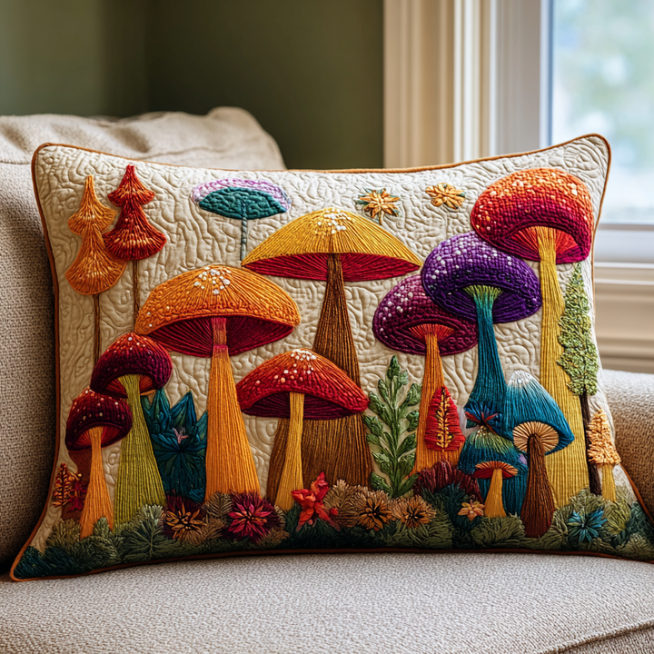 Quilted pillow cover with mushroom garden NCU0DK11037