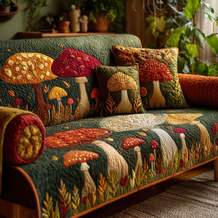 Quilted sofa cover with forest mushrooms NCU0TV1263