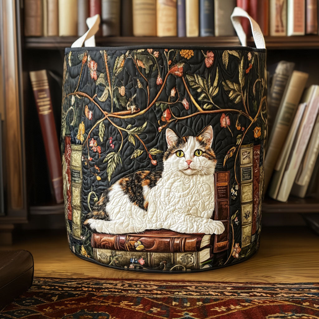 Quilted laundry basket with cozy cat NCU0QN034