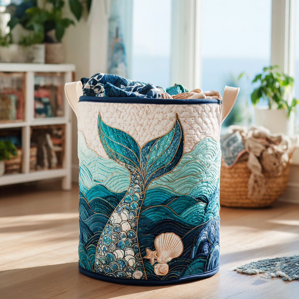Quilted laundry basket with marine waves NCU0DV864