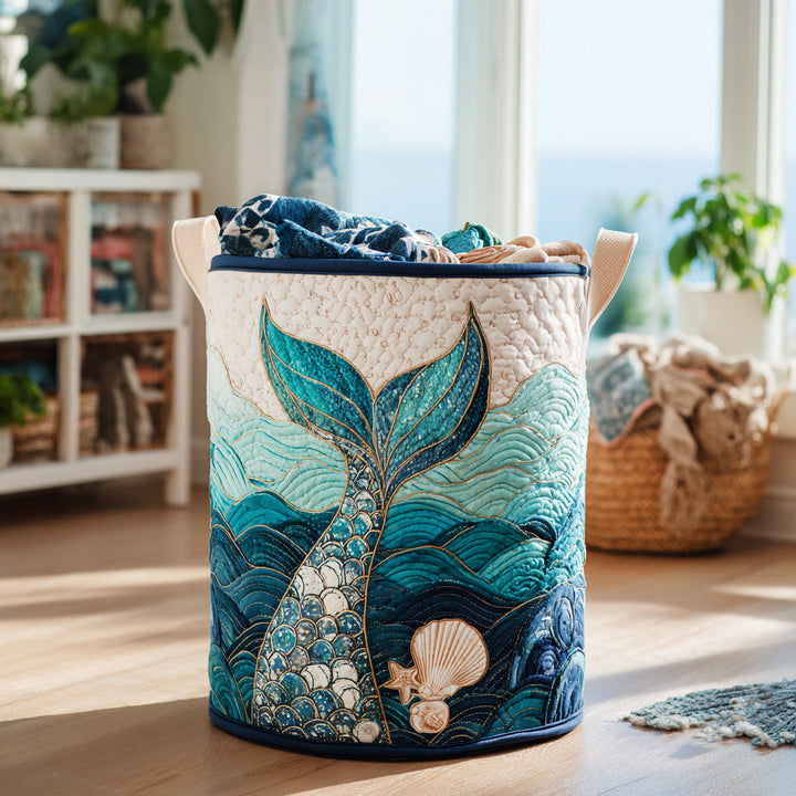 Quilted laundry basket with marine waves NCU0DV864