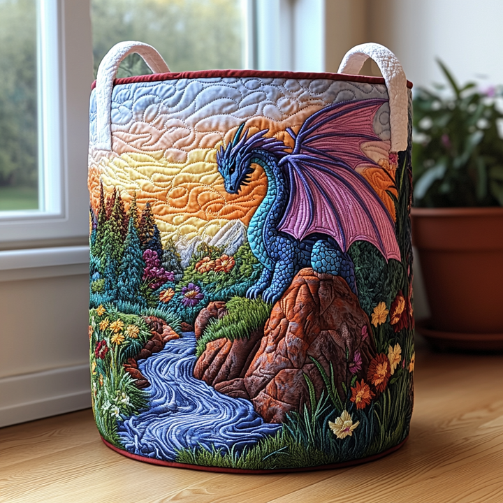 Quilted laundry basket with mystical dragon NCU0DDK659