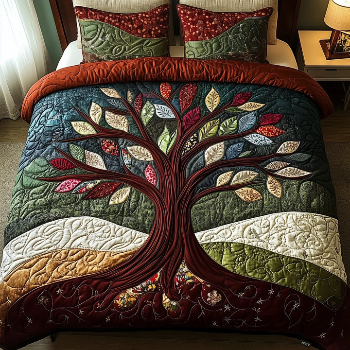 Quilted Bed Cover Set 3 Pieces - Embrace of Nature
