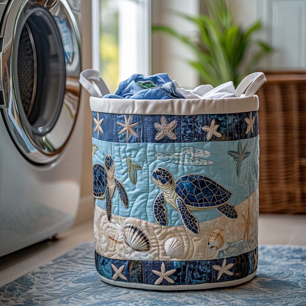 Quilted laundry basket with sea turtle NCU0QN030