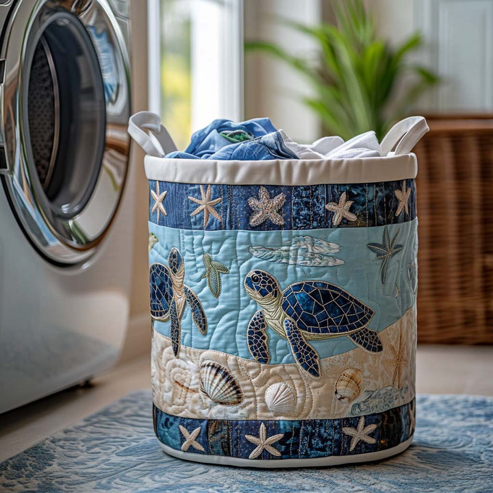 Quilted laundry basket with sea turtle NCU0QN030