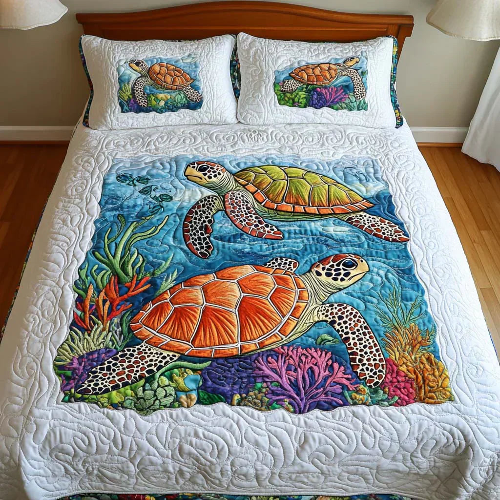 3-Piece Quilted Cover Set - Sea Turtles
