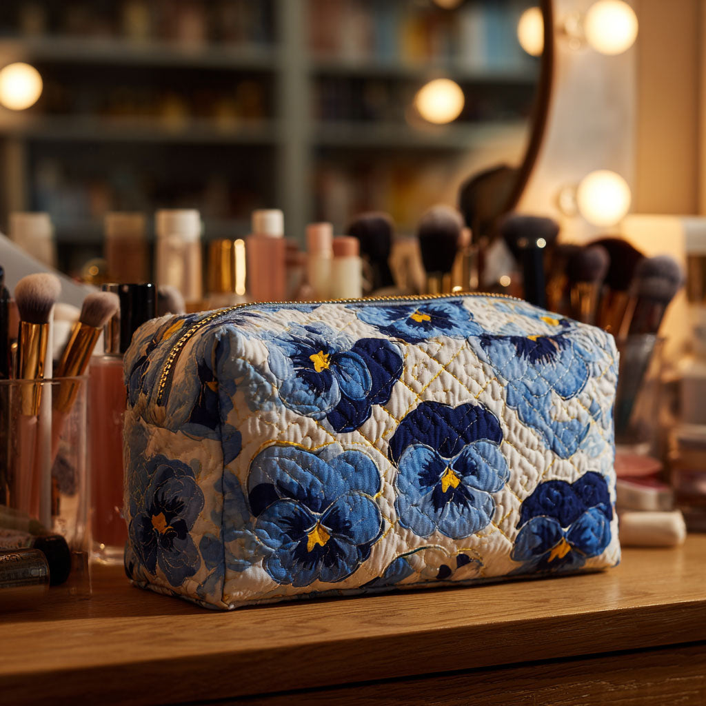 Quilted beauty case with pansies NCU0PT9196
