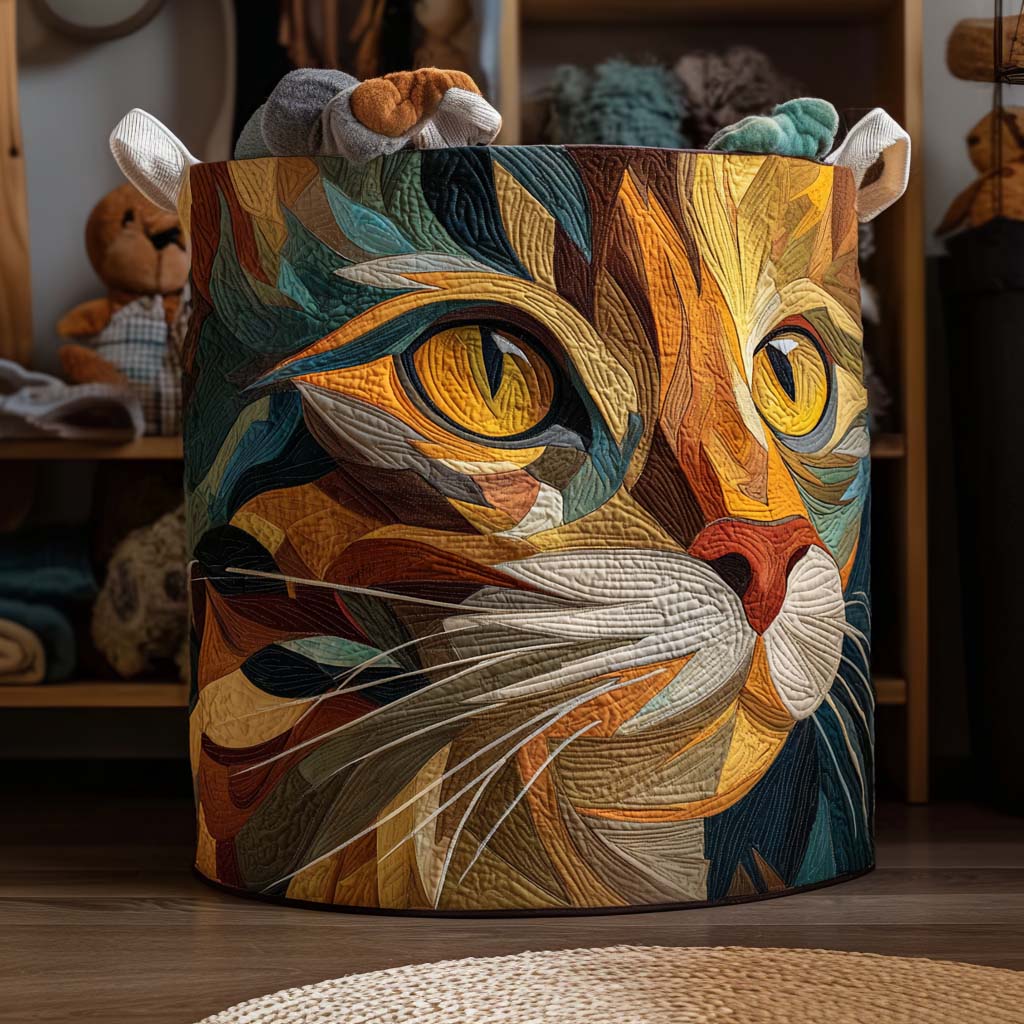 Quilted laundry basket with patchwork cats NCU0NNT1844