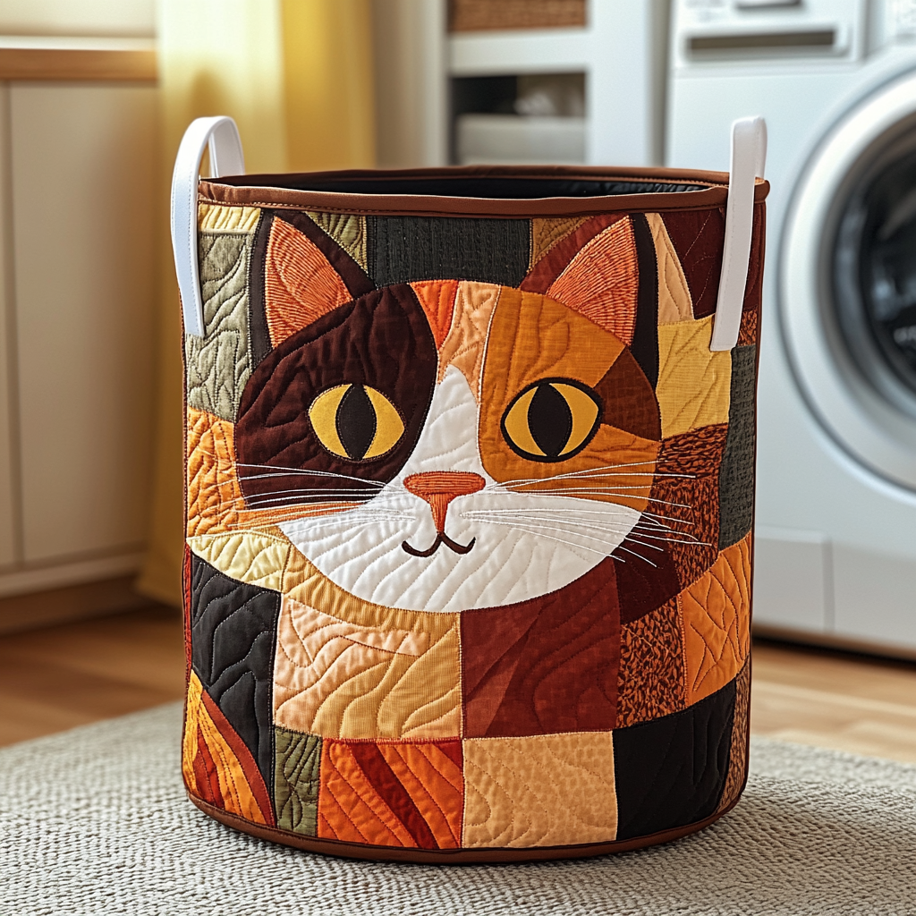 Quilted laundry basket with spotted cat NCU0DDK605