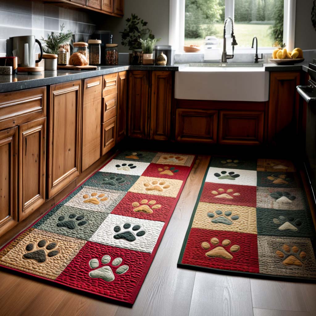 Non-slip kitchen rug with cozy paw prints NCU0NT11391