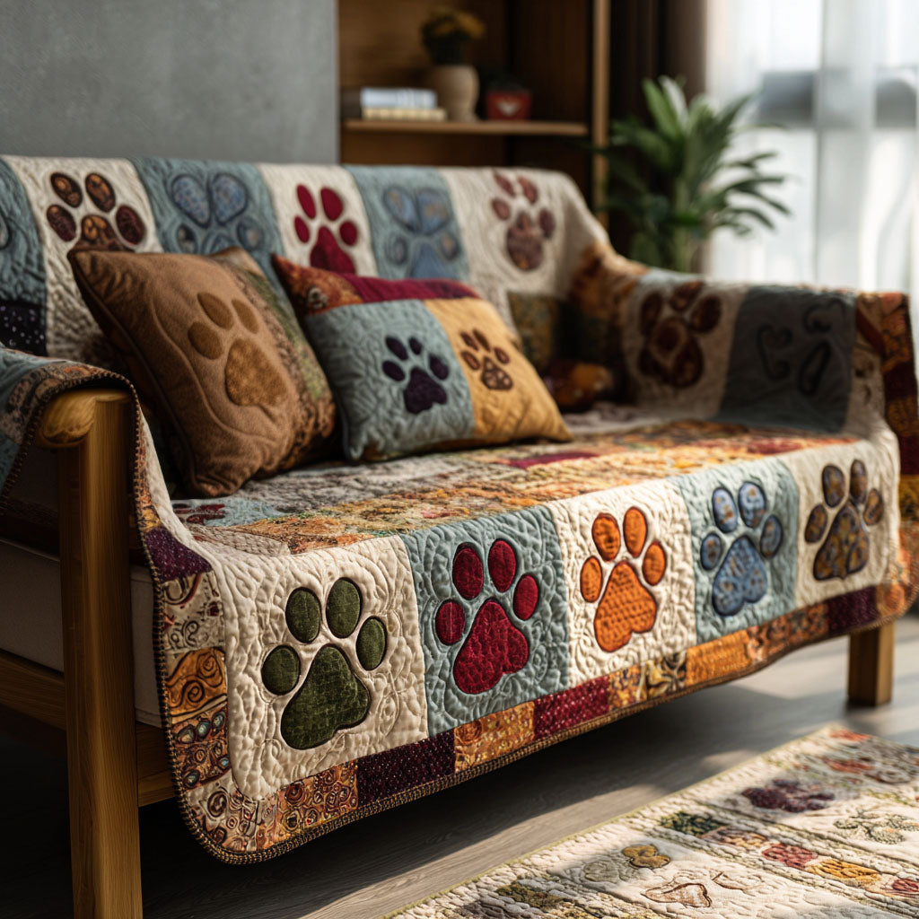 Quilted Sofa Cover with Paw Prints NCU0VT363
