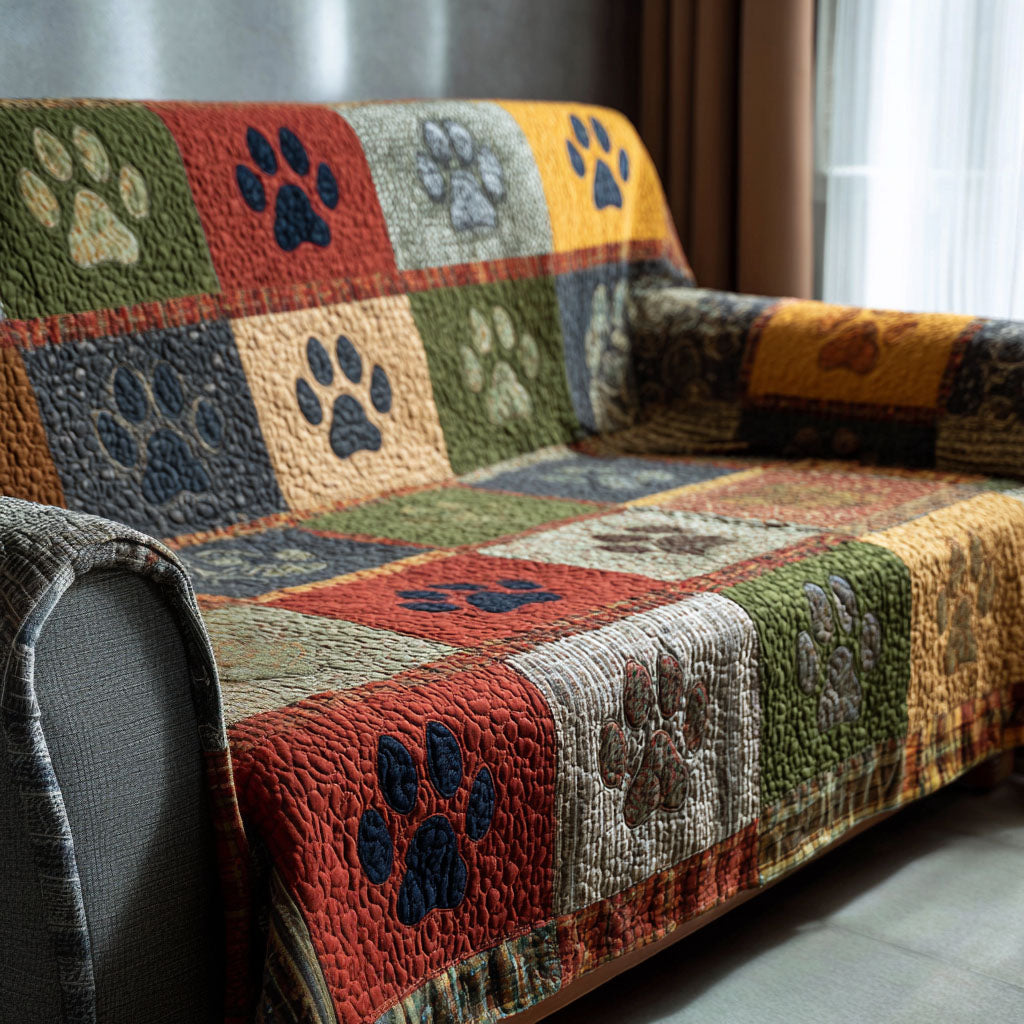 Quilted Sofa Cover with Paw Prints NCU0VT363
