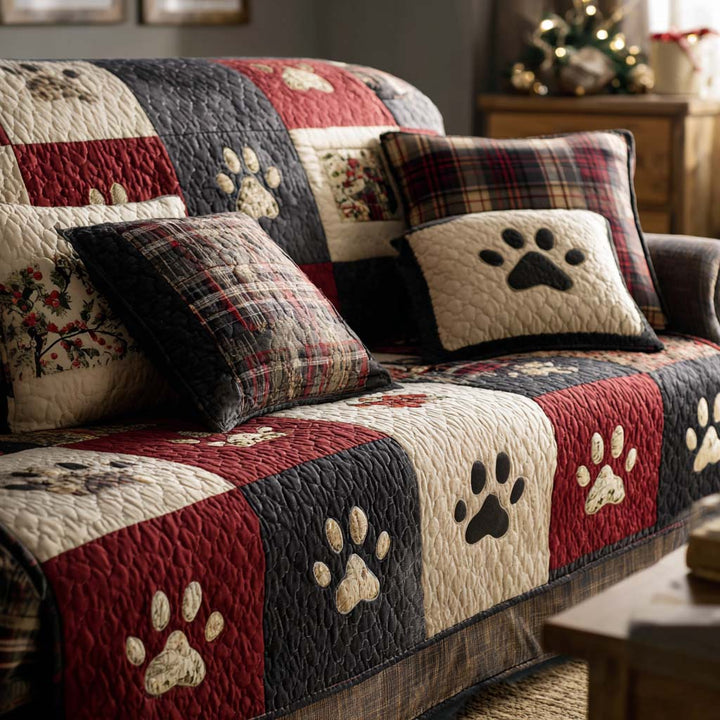 Quilted sofa cover with Christmas paws NCU0NT11196