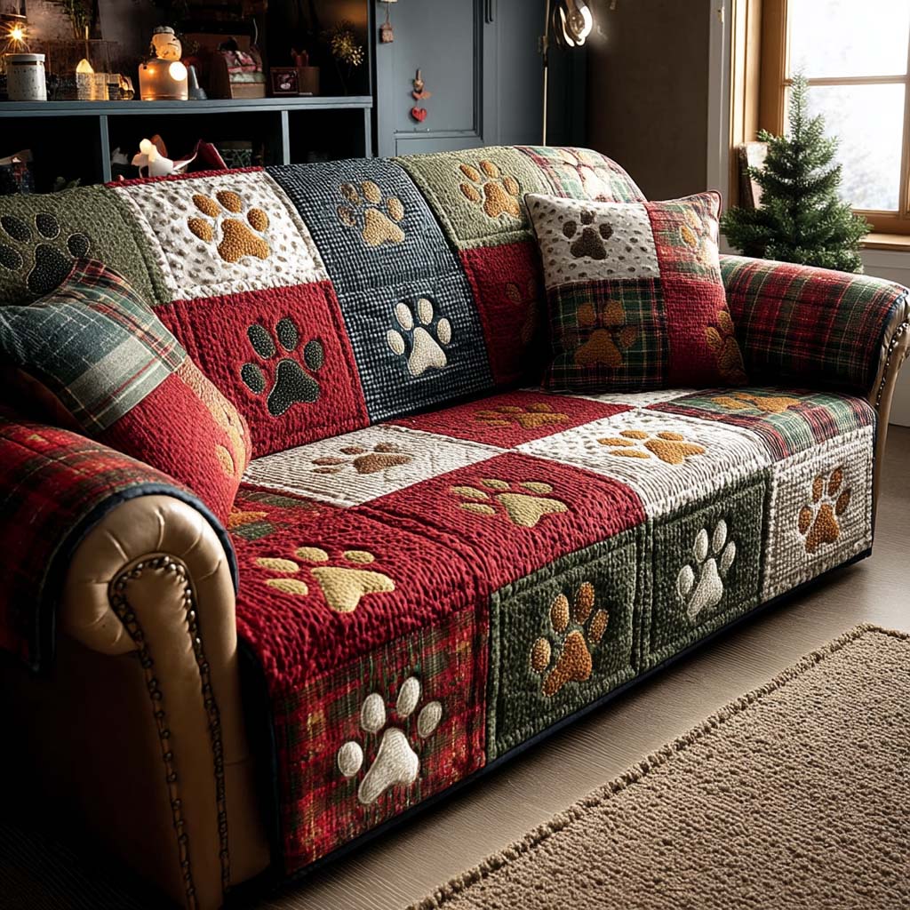 Quilted sofa cover with Christmas paws NCU0NT11197