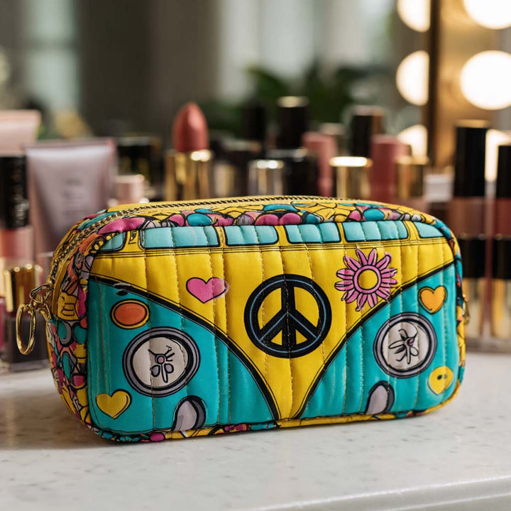 Quilted beauty case with a luminous peace bus NCU0XD874