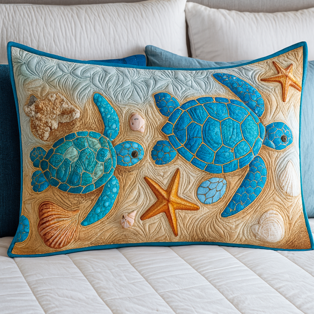Quilted pillow cover with serene sea turtle NCU0NT8644