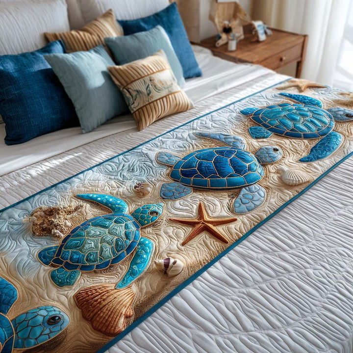 Quilted Bed Runner Peaceful Turtle Cove NCU0NT8510