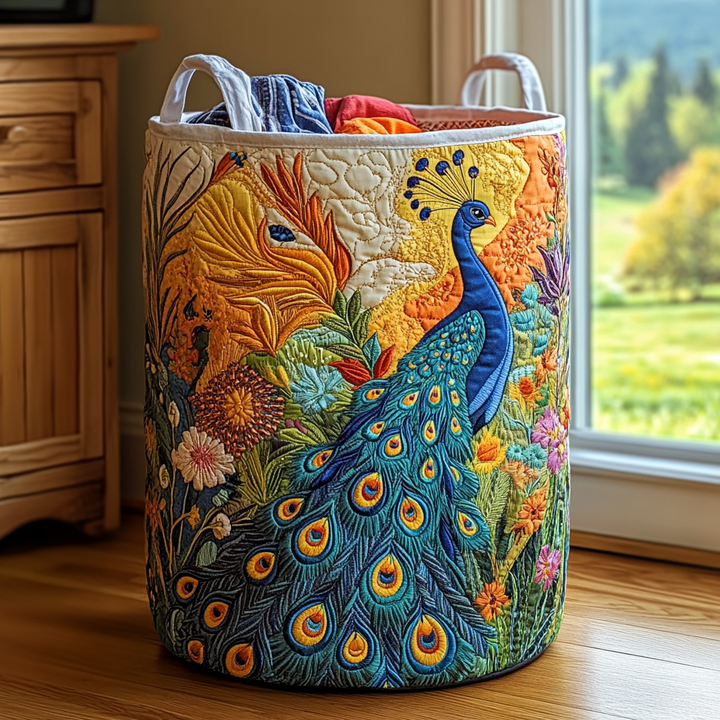 Quilted laundry basket with peacock NCU0DDK1045