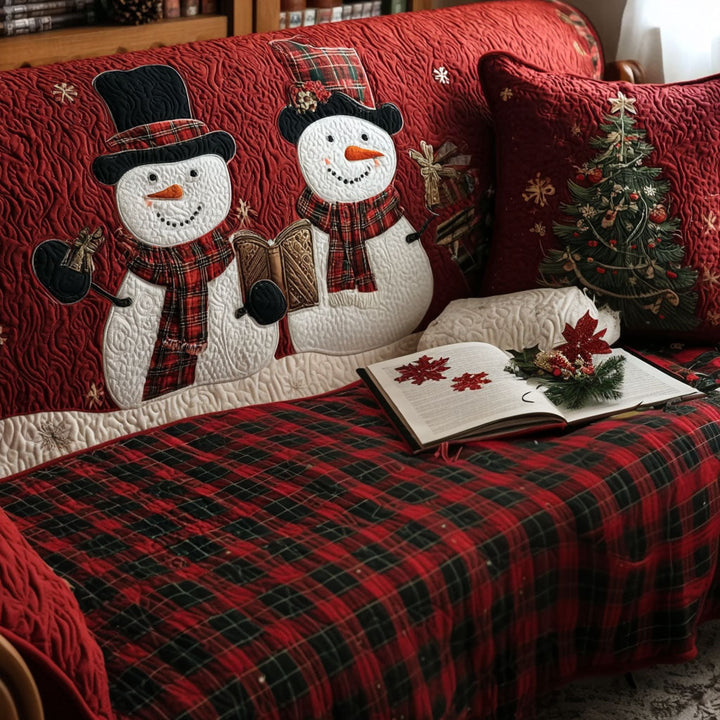 Quilted sofa cover with checkered snowman NCU0PT9889