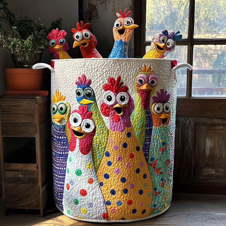 Quilted laundry basket with country chickens NCU0PTT785