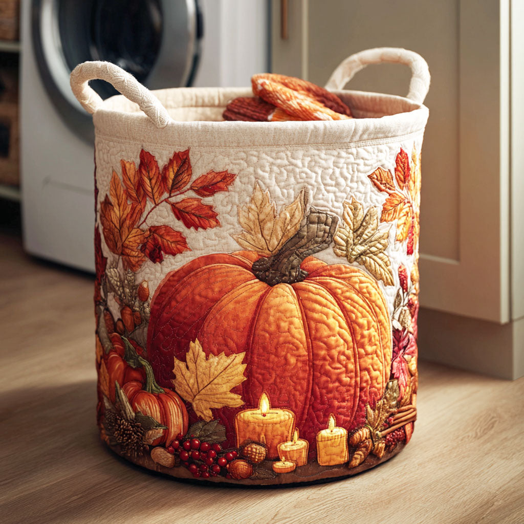 Padded laundry basket with autumn pumpkins NCU0NTD316