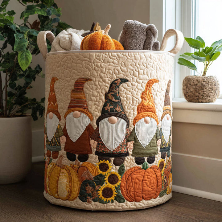 Quilted laundry basket with decorative gnomes NCU0PTT972