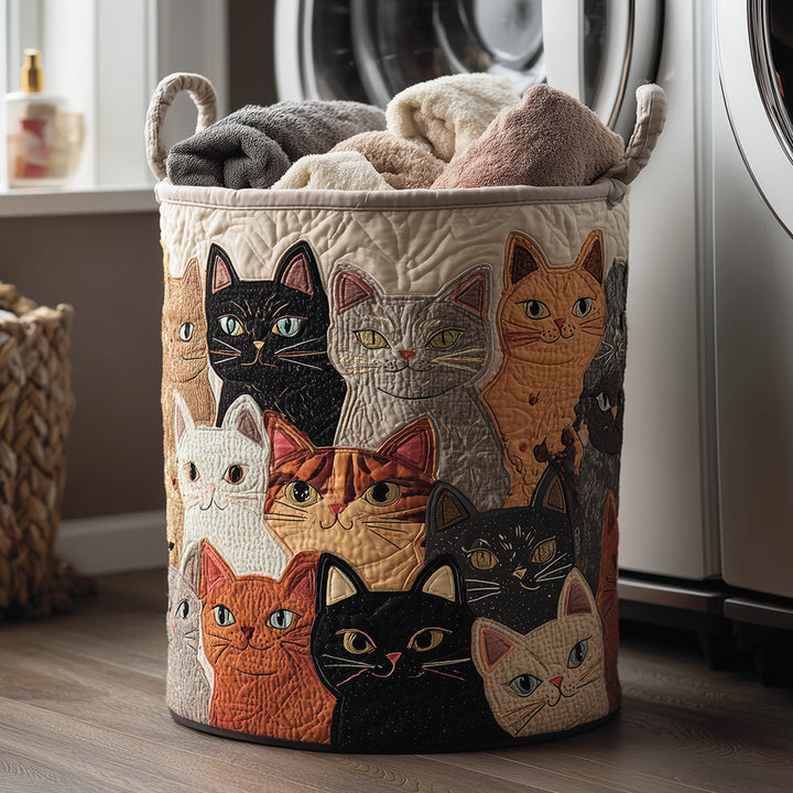 Quilted laundry basket with cozy cat NCU0TH3112