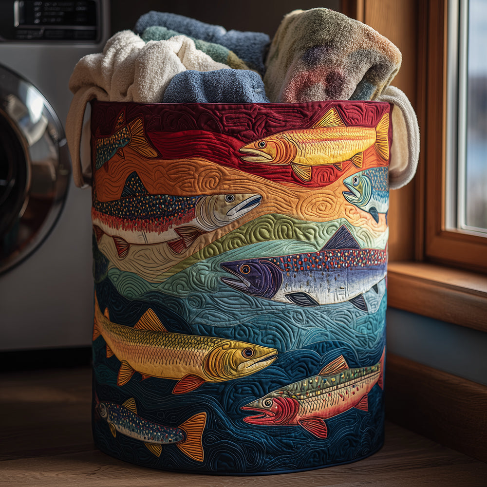 Quilted laundry basket with colorful fish NCU0TH3033