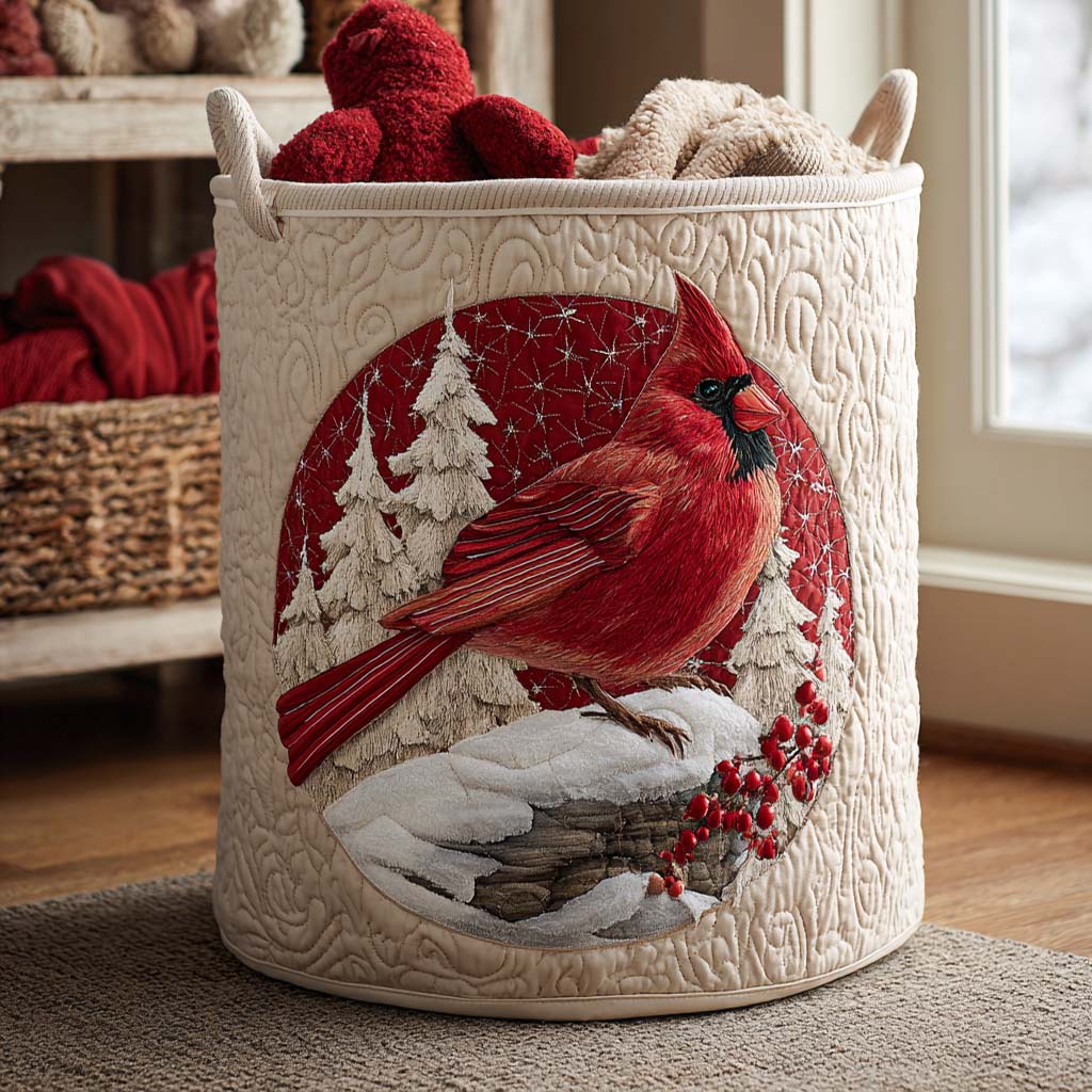 Quilted laundry basket with red cardinal NCU0NNT1761