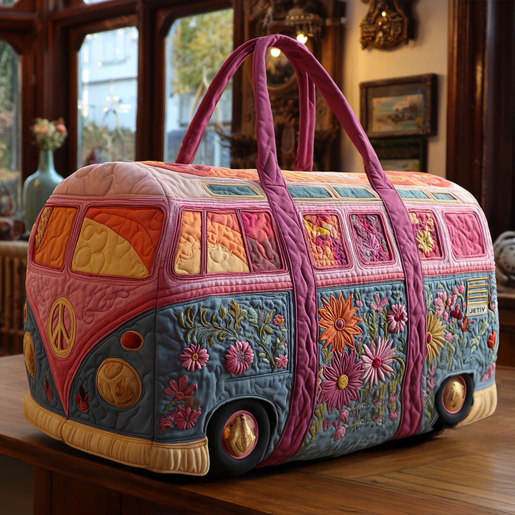 Quilted Shoulder Travel Bag with Retro Van NCU0PT8953