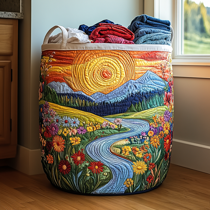 Quilted laundry basket with natural landscape NCU0DDK1015