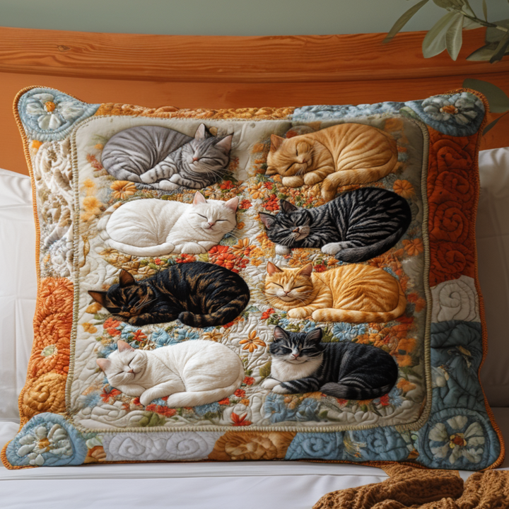 Quilted pillow cover with cat and rustic garden NCU0NT8868