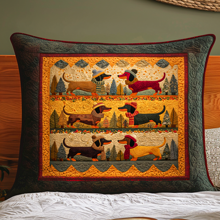 Quilted pillow cover with rustic dachshund NCU0NT9303