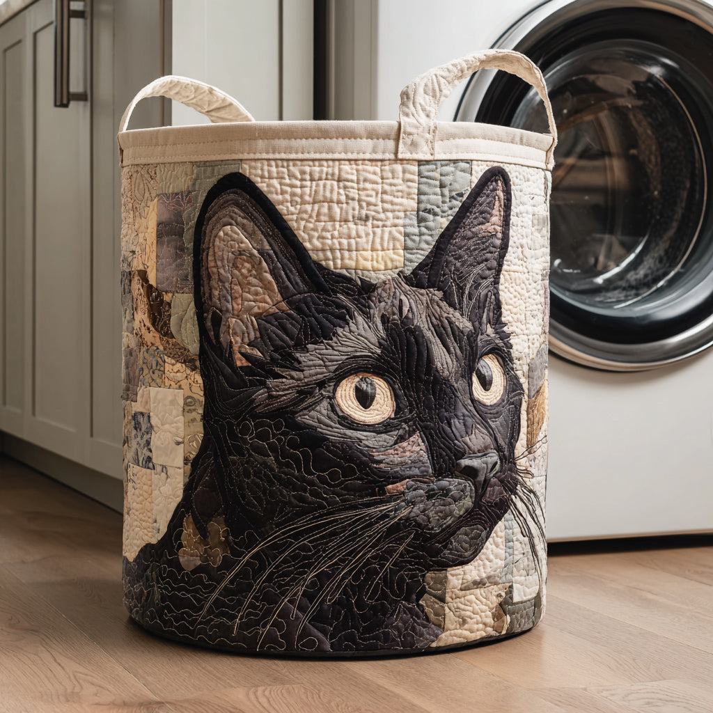 Quilted laundry basket with black cat NCU0HNH036